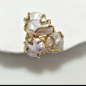 Gold plated adjustable baroque pearl ring with 14kt gold plating #209
